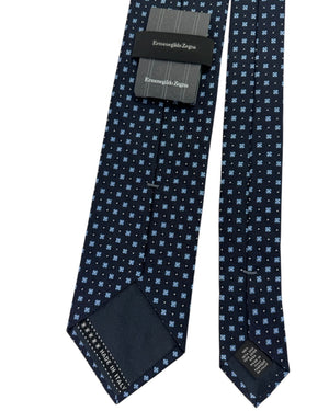 Ermenegildo Zegna Tie Navy Micro Floral Dot with Black and White Accents