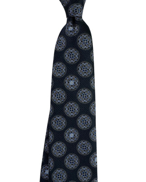 Ermenegildo Zegna Silk Tie Navy Ornate Medallion Circles