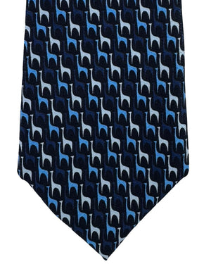 Ermenegildo Zegna Silk Tie Navy Blue Abstract Geometric Pattern - Narrow Cut