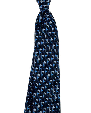 Ermenegildo Zegna Silk Tie Navy Blue Abstract Geometric Pattern - Narrow Cut