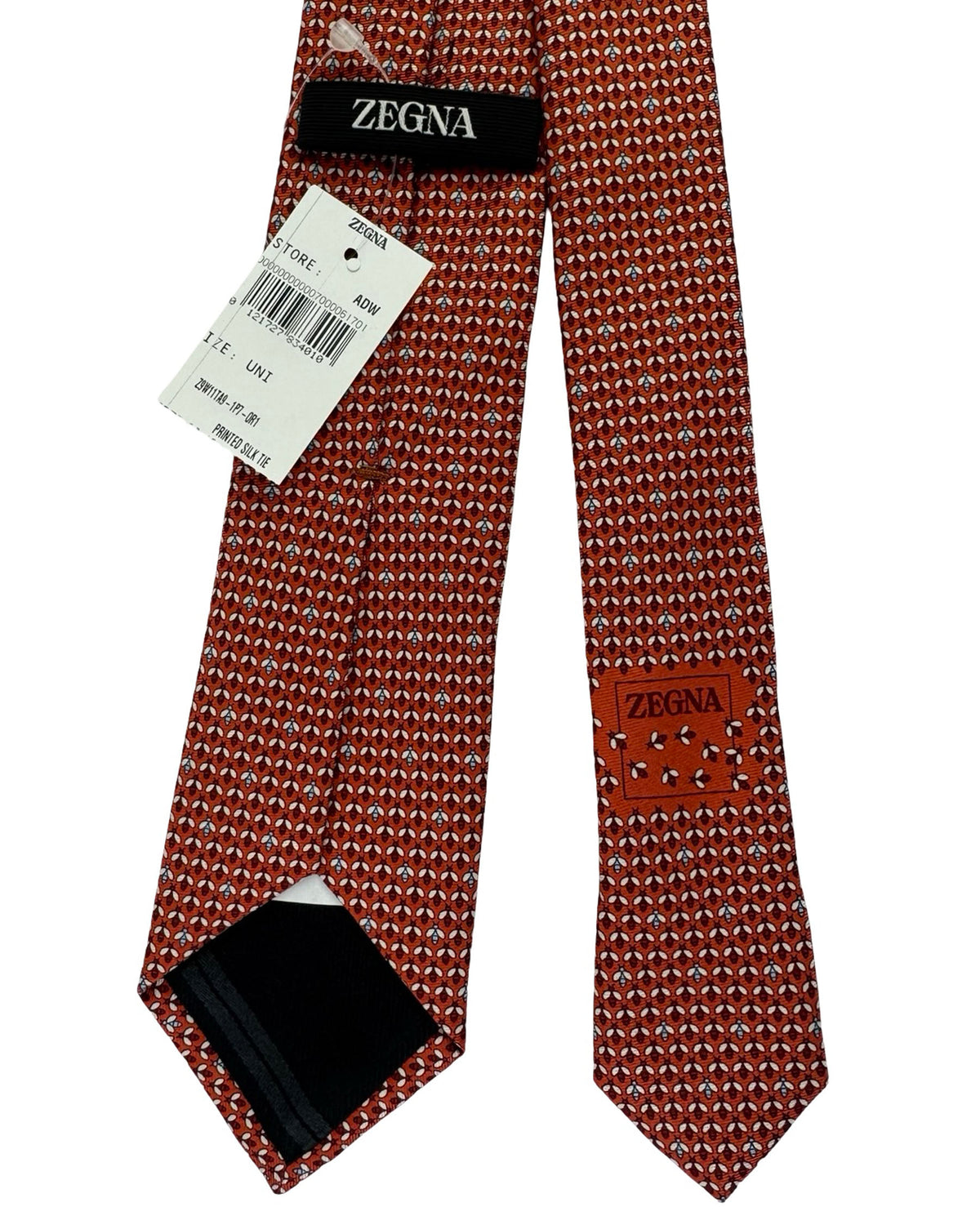 Ermenegildo Zegna Silk Tie Orange Floral Micro Pattern- Narrow Cut
