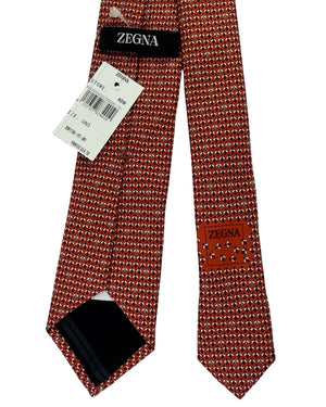 Ermenegildo Zegna Silk Tie Orange Floral Micro Pattern- Narrow Cut