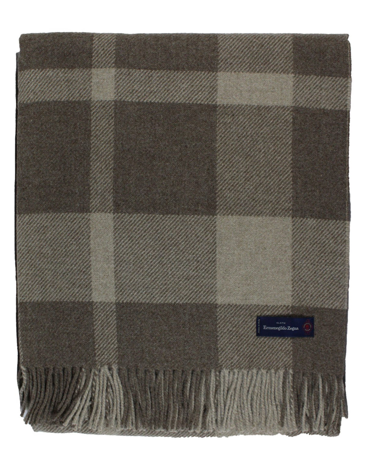 Ermenegildo Zegna Cashmere Wool Throw Blanket Gray Ceylon Green Plaid Design