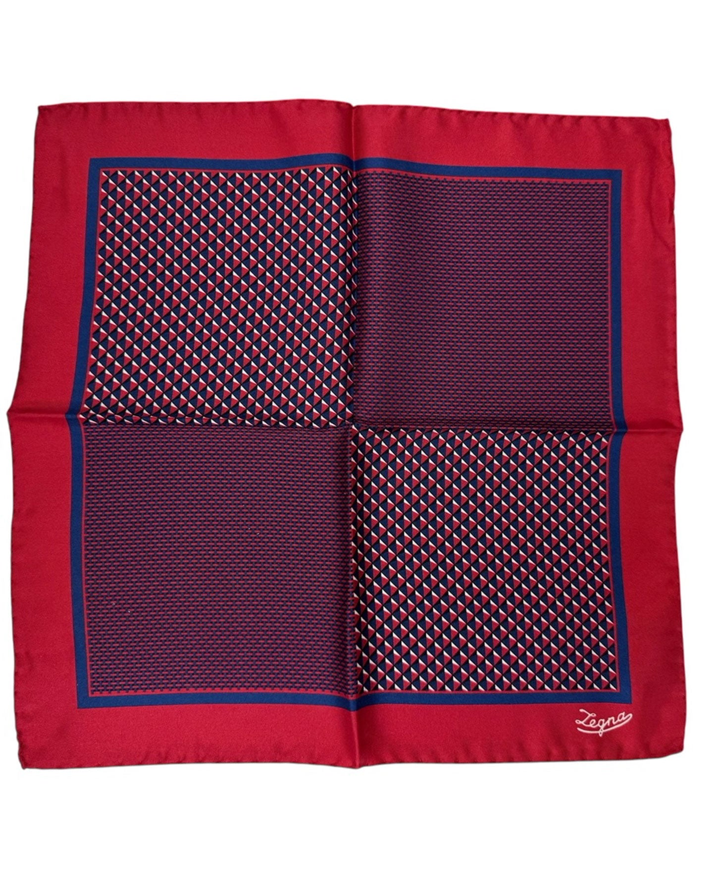 Ermenegildo Zegna Silk Pocket Square Maroon Red Double Print