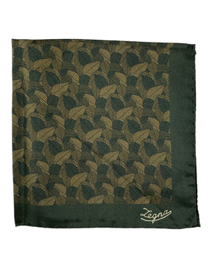 Ermenegildo Zegna Silk Pocket Square Dark Green Leaves