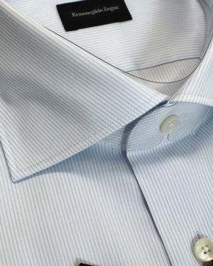 Ermenegildo Zegna Dress Shirt White Blue Stripes 43 - 17