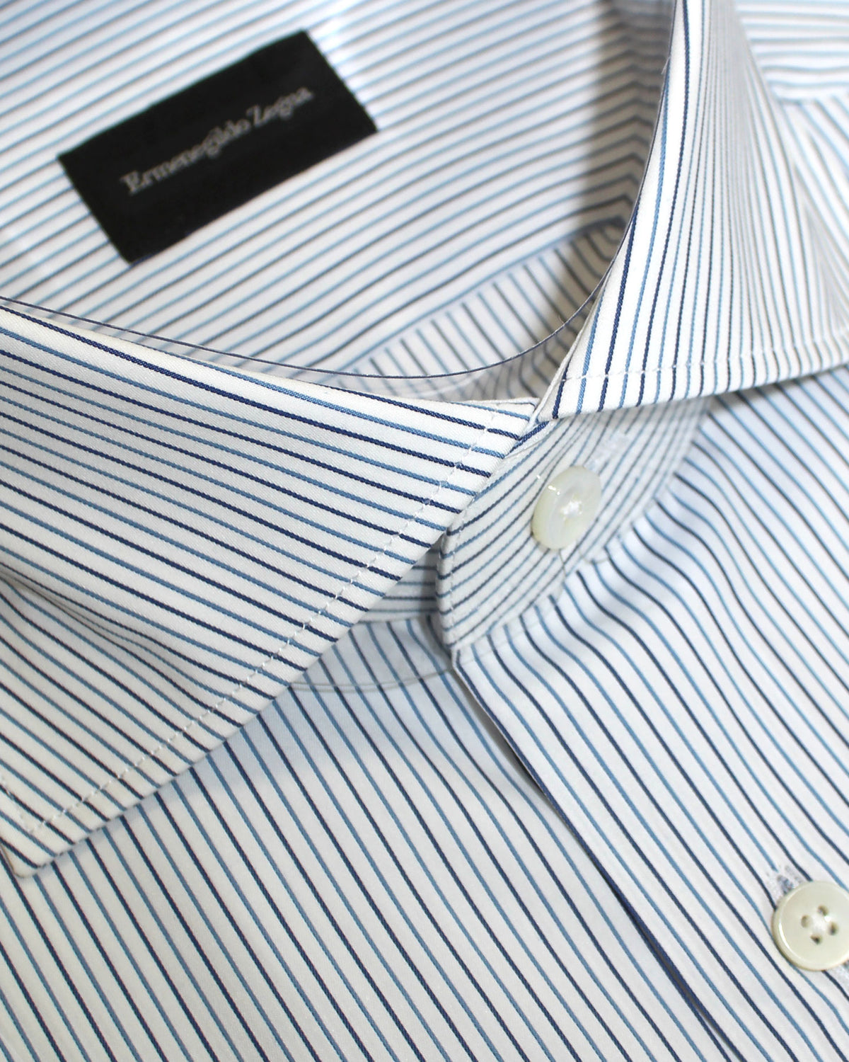 Ermenegildo Zegna Dress Shirt White Navy Blue Stripes 41 - 16