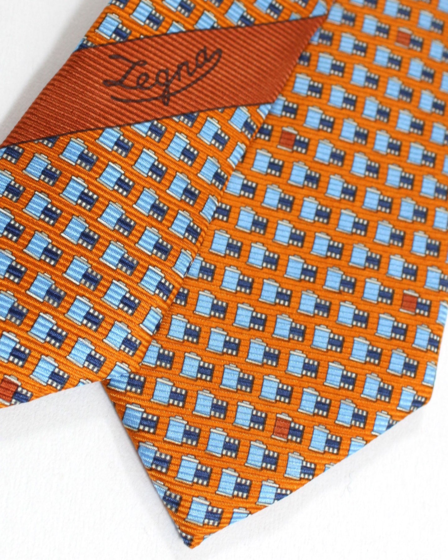 Ermenegildo Zegna Silk Tie Orange Blue Film Roll - Hand Made in Italy