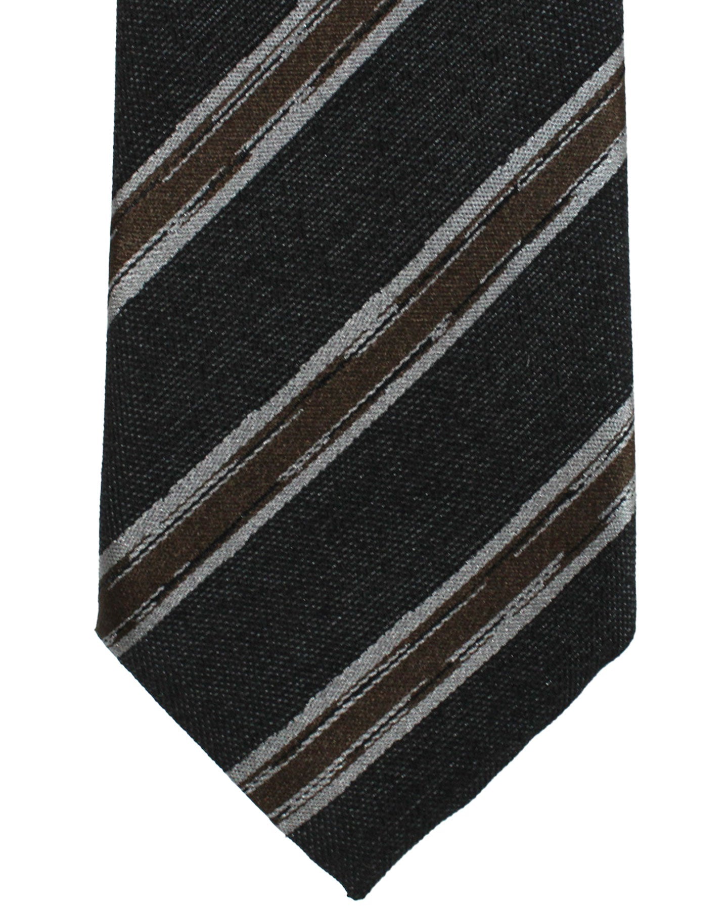 Ermenegildo Zegna Tie Dark Blue Brown Stripes Narrow Cut
