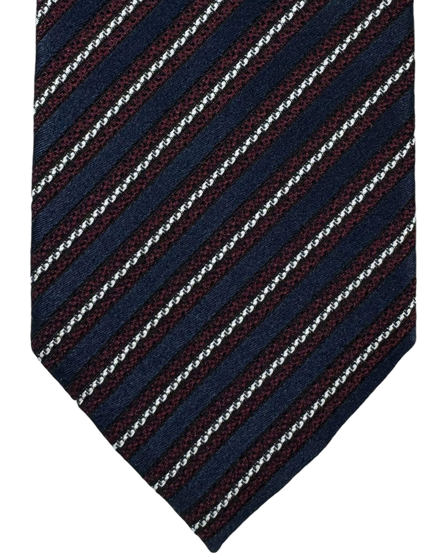 Ermenegildo Zegna Silk Tie Midnight Blue Maroon Silver Stripes - Hand Made in Italy