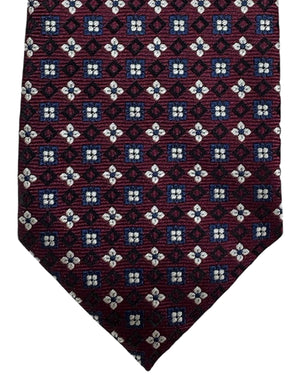 Ermenegildo Zegna Silk Tie Maroon Dark Blue White Floral Design