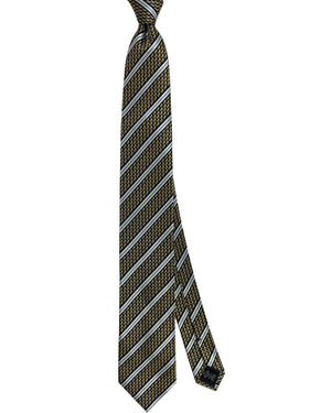 Ermenegildo Zegna Tie Black Chartreuse With Blue Silver Stripes