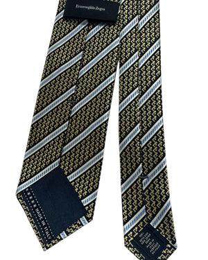 Ermenegildo Zegna Tie Black Chartreuse with Blue Silver Stripes