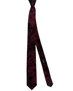 Z Zegna Narrow Tie Brown Pink Abstract Floral Design