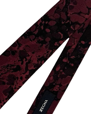 Z Zegna Narrow Tie Brown Pink Abstract Floral Design