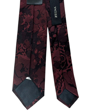 Z Zegna Narrow Tie Brown Pink Abstract Floral Design