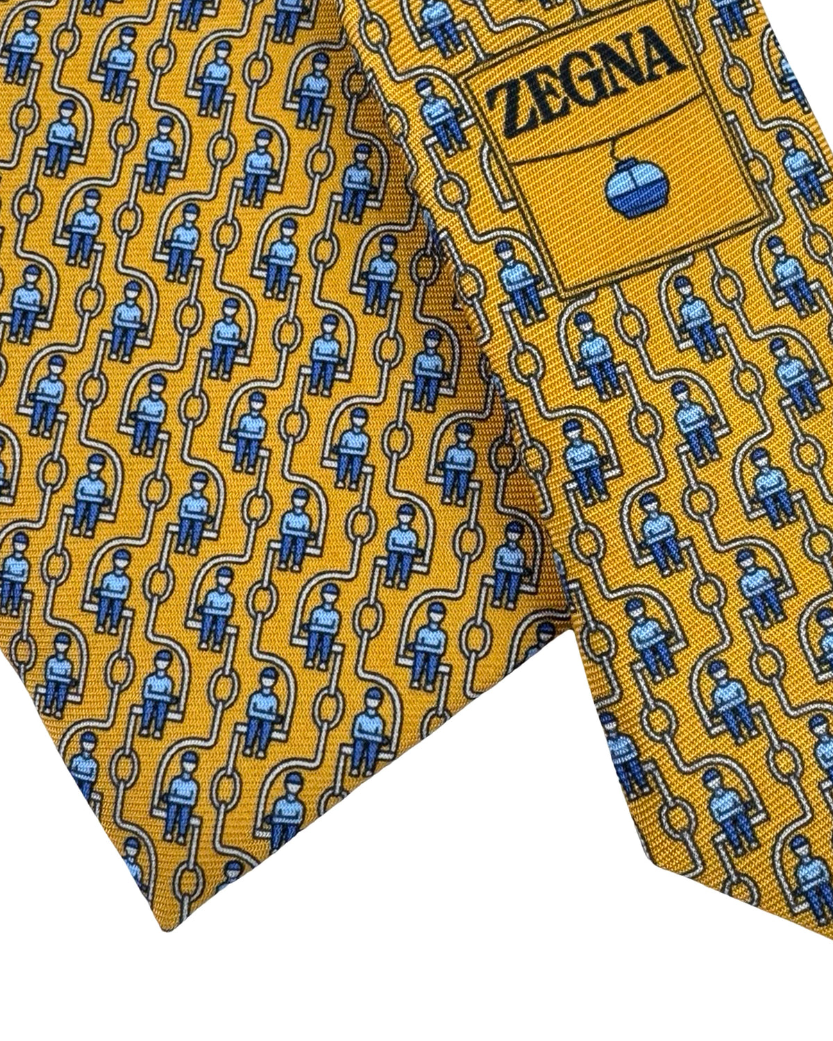 Ermenegildo Zegna Silk Tie Orange Ski Lift Novelty Design