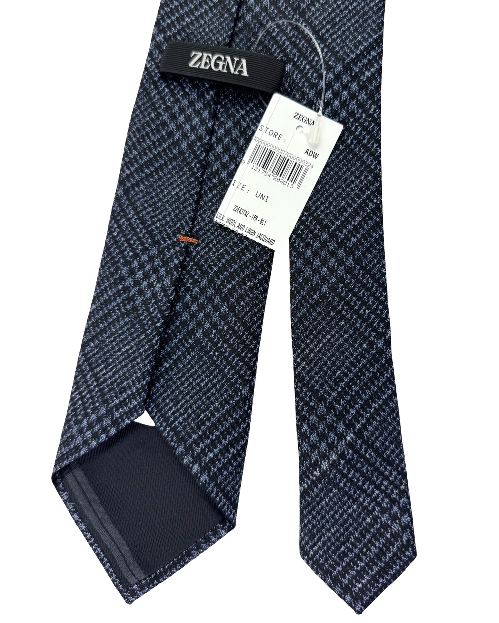 Ermenegildo Zegna Tie Black Midnight Blue Plaid - Wool Silk