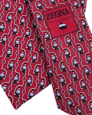 Ermenegildo Zegna Silk Tie Red Ski Lift Novelty Design