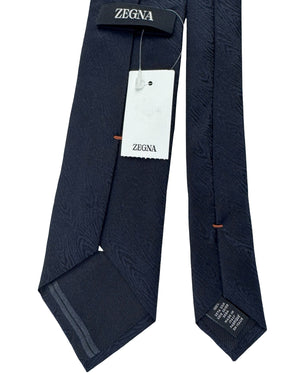 Ermenegildo Zegna Tie Black Gray Solid Tonal Swirly