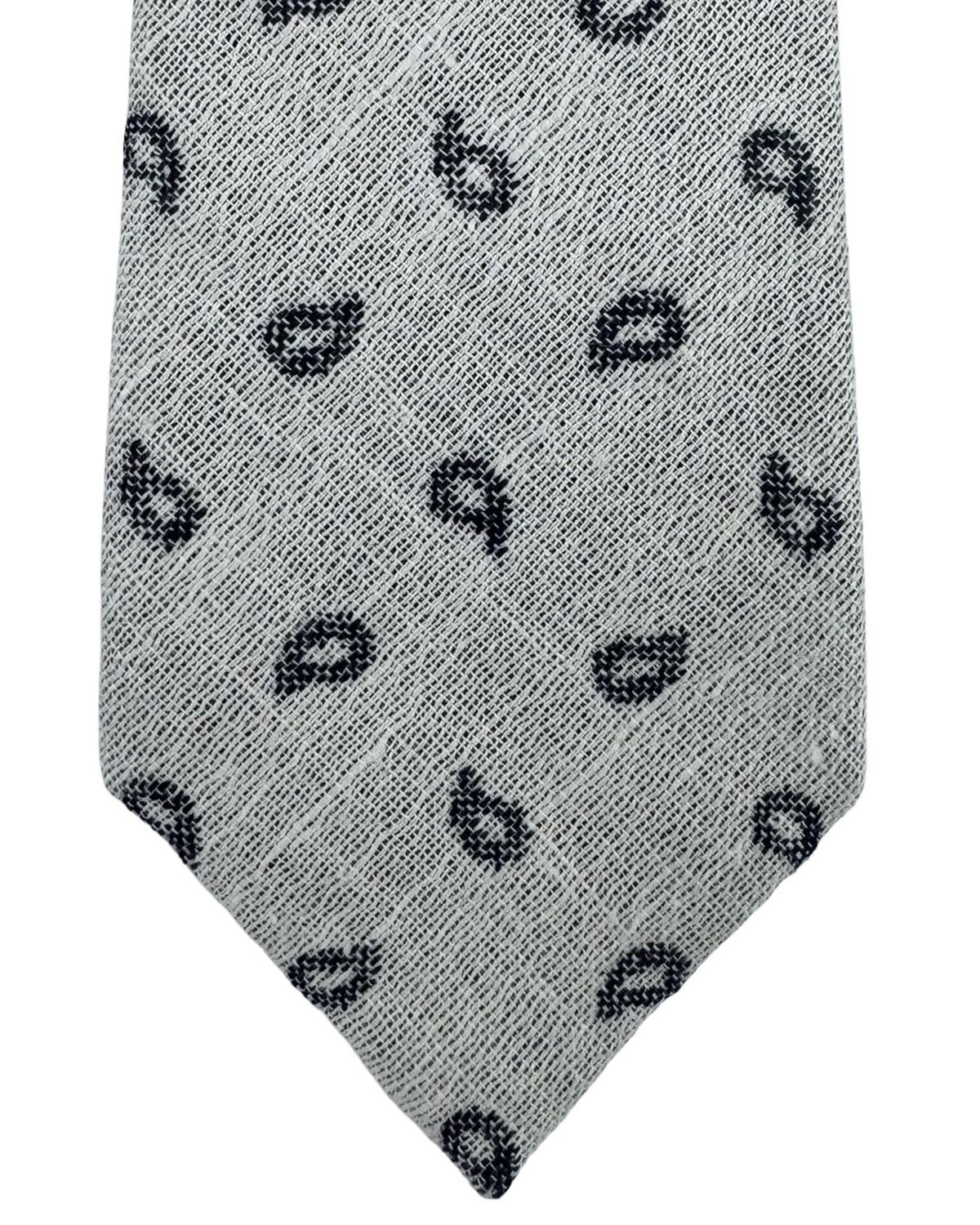 Ermenegildo Zegna Tie Gray Paisley - Linen Silk Narrow Necktie