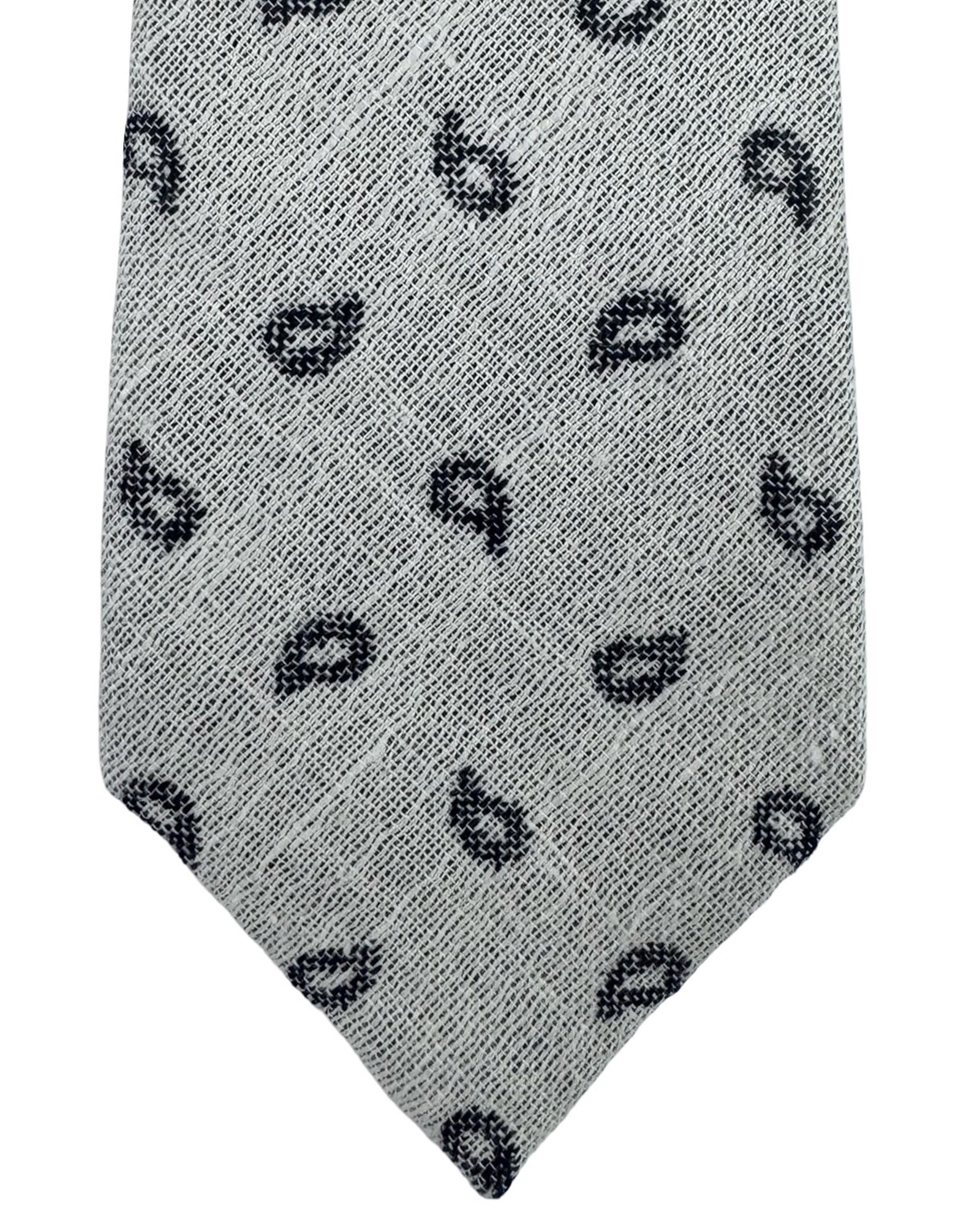 Ermenegildo Zegna Tie Gray Paisley - Linen Silk Narrow Necktie