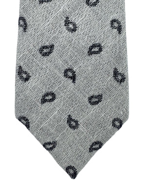 Ermenegildo Zegna Tie Gray Paisley - Linen Silk Narrow Necktie