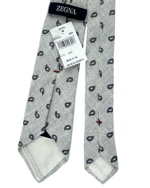 Ermenegildo Zegna Tie Gray Paisley - Linen Silk Narrow Necktie