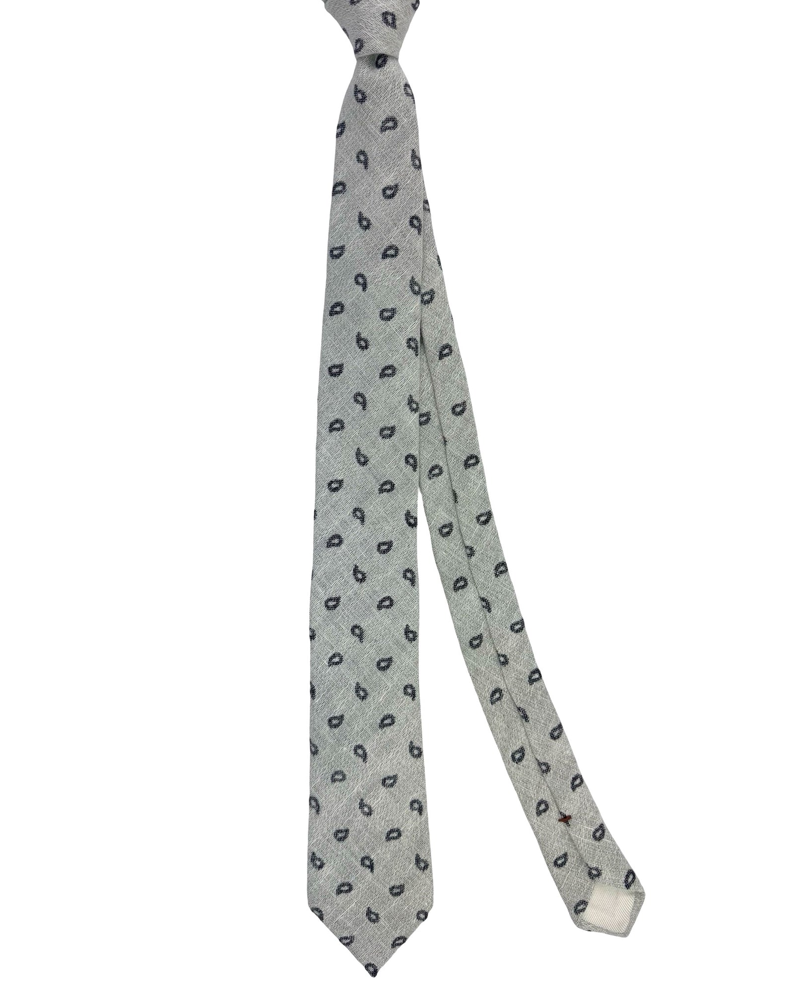 Ermenegildo Zegna Tie Gray Paisley - Linen Silk Narrow Necktie
