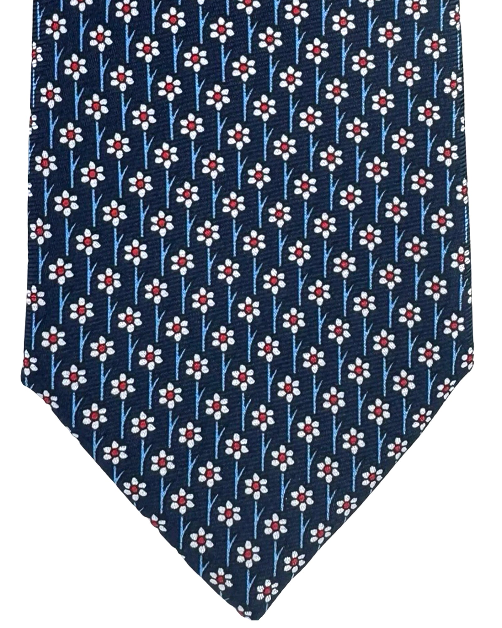 Ermenegildo Zegna Silk Tie Navy Mini Flowers - Narrow Cut