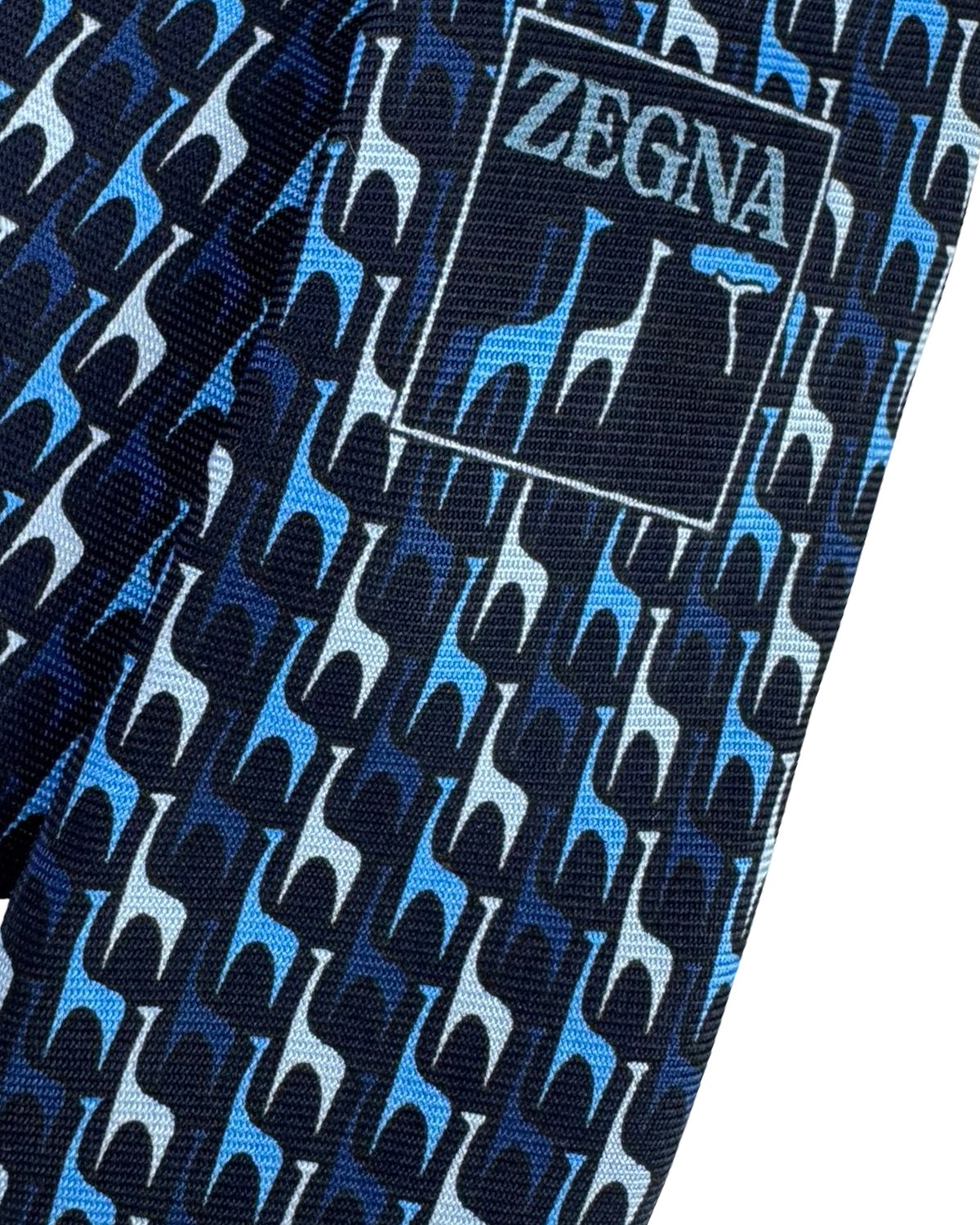 Ermenegildo Zegna Silk Tie Navy Blue Abstract Geometric Pattern - Narrow Cut