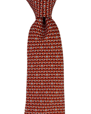 Ermenegildo Zegna Silk Tie Orange Floral Micro Pattern- Narrow Cut