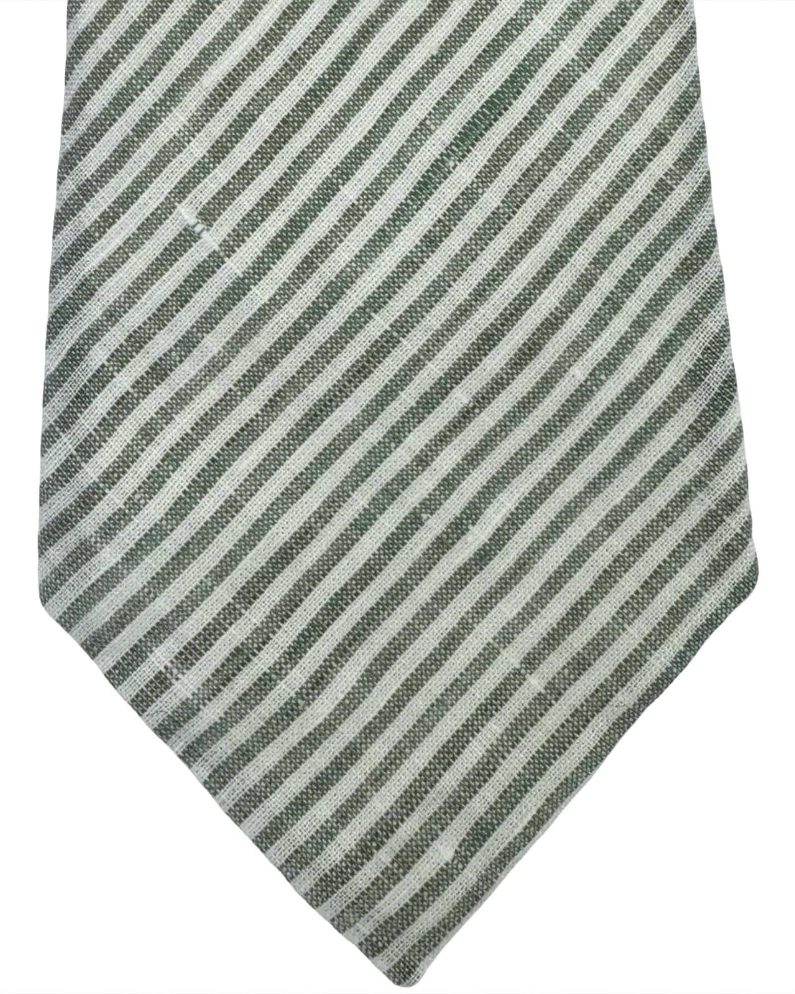 Zegna Linen Tie Sea-Grass Green White Stripes
