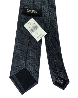 Ermenegildo Zegna Silk Tie Black Gray Silver Geometric