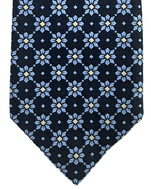 Ermenegildo Zegna Tie Sevenfold - Navy Blue Pattern Cinque Pieghe