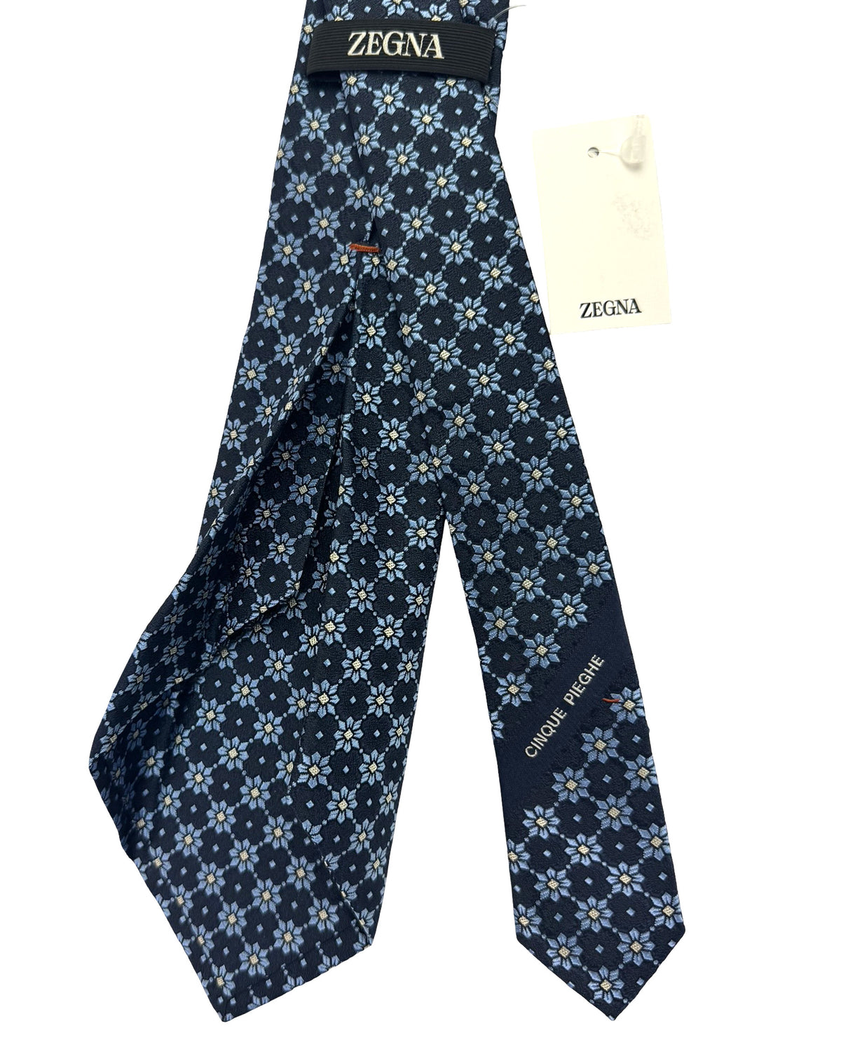 Ermenegildo Zegna Tie Sevenfold - Navy Blue Pattern Cinque Pieghe