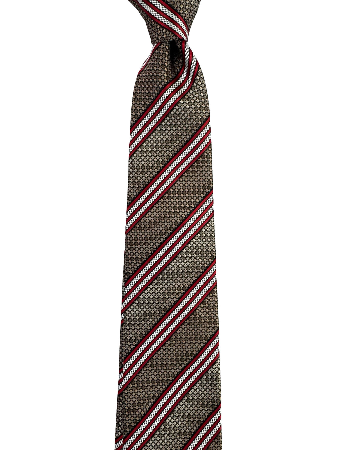 Zegna Tie Taupe Bordeaux Silver Striped Design - Narrow Cut