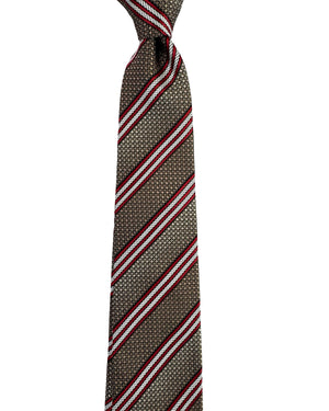 Zegna Tie Taupe Bordeaux Silver Striped Design - Narrow Cut
