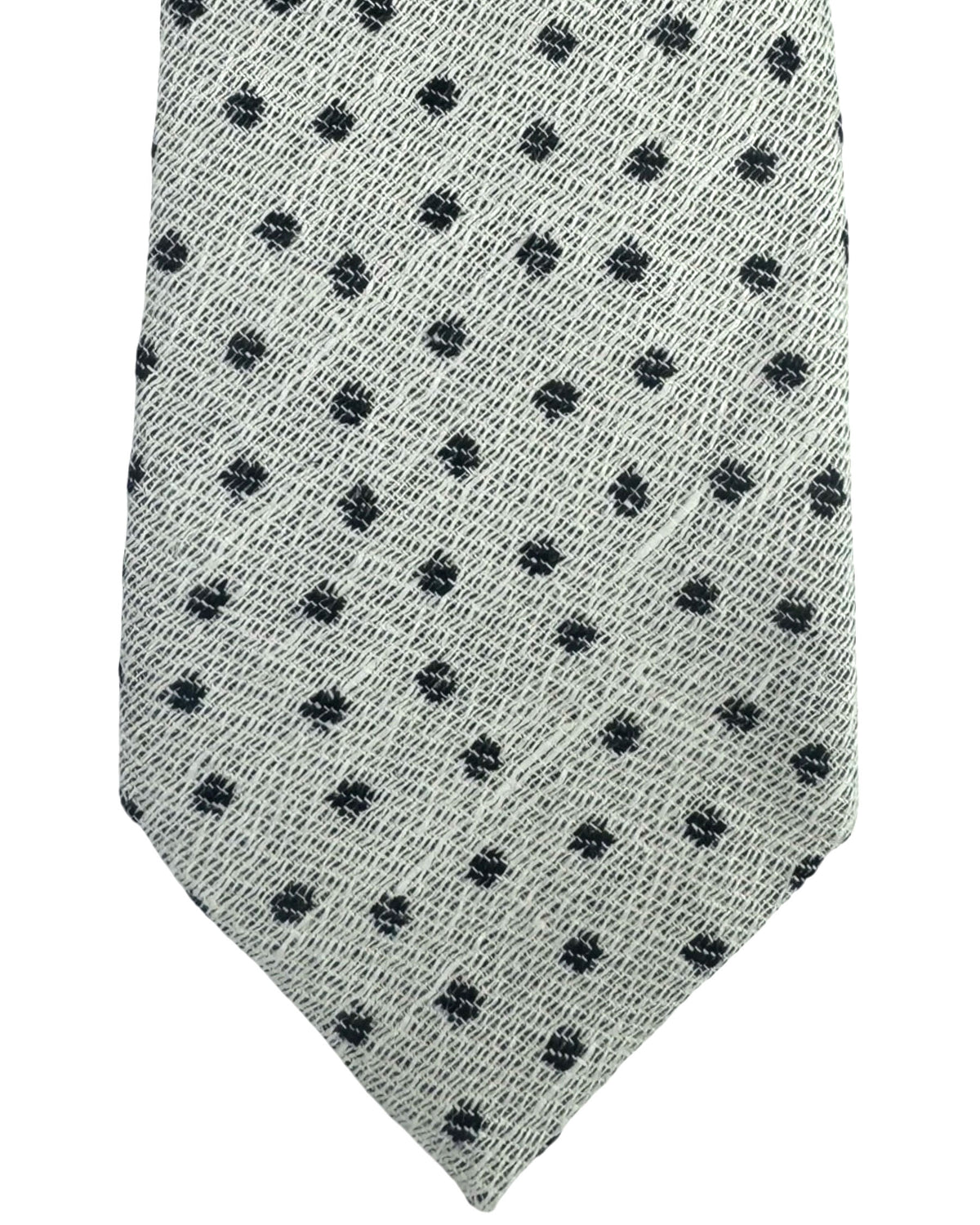 Zegna Linen Tie White Gray Dotted Design - Narrow Cut
