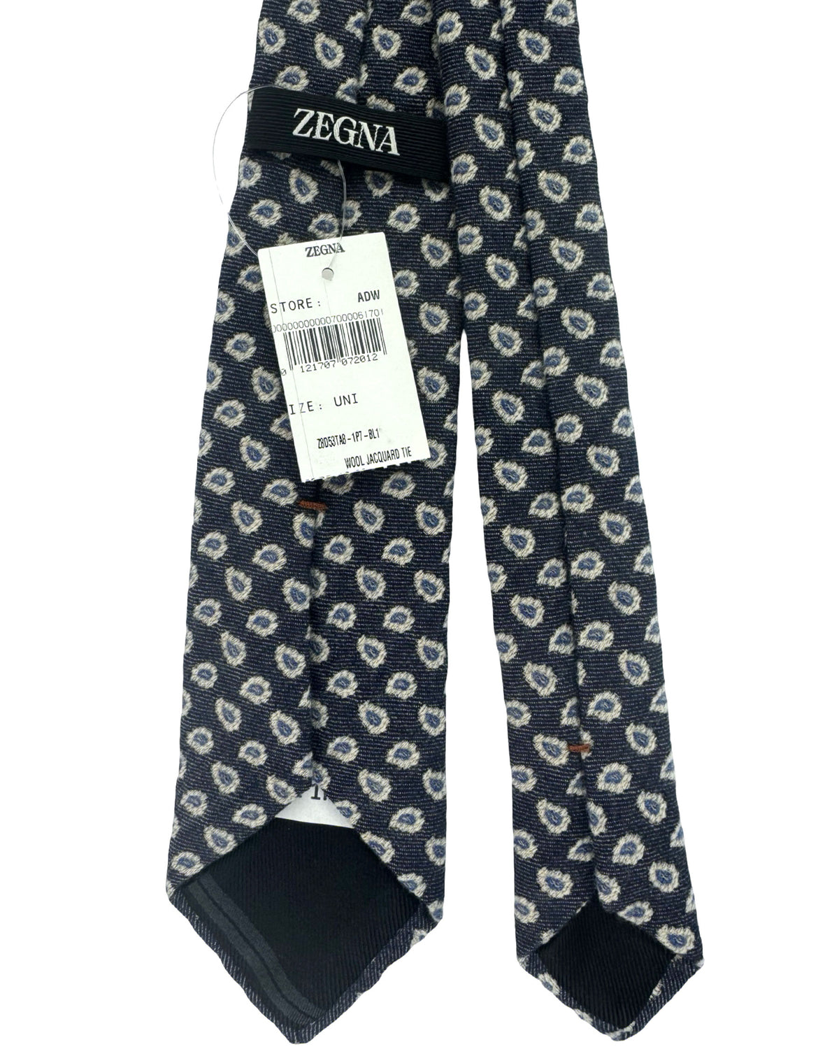 Zegna Wool Tie Navy Paisley - Narrow Cut