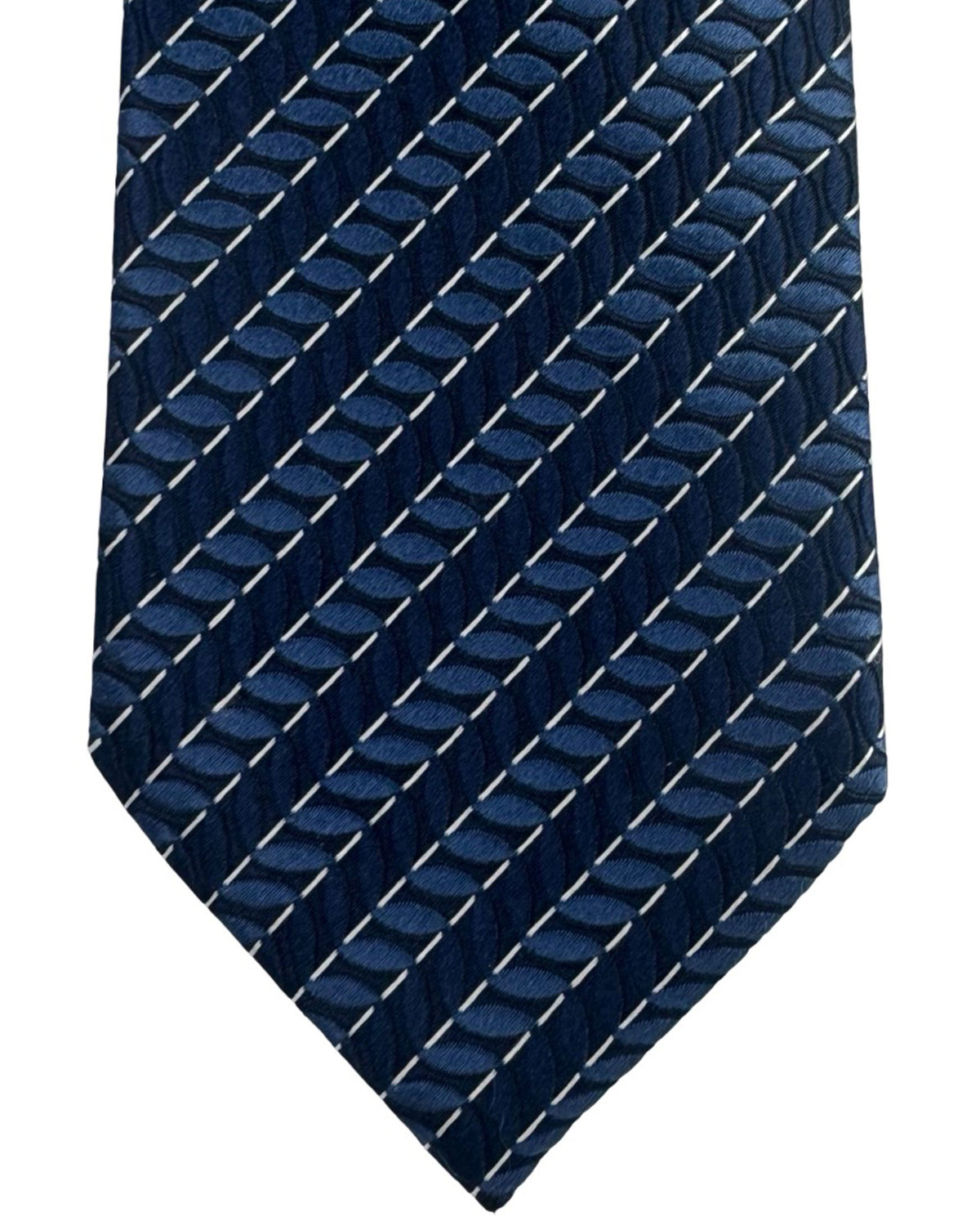 Zegna Silk Tie Midnight Blue Geometric Stripes