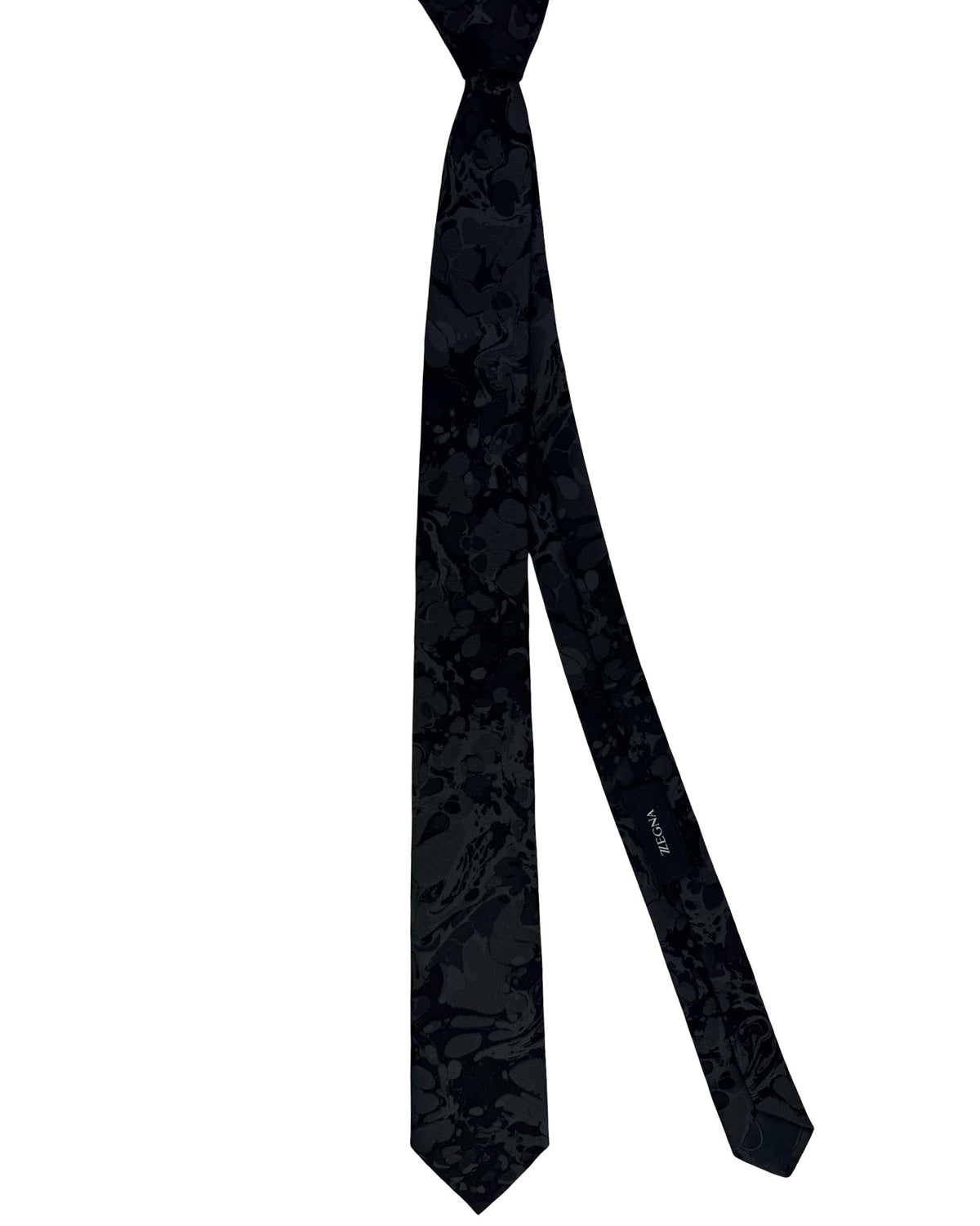 Ermenegildo Zegna Tie Black Gray Floral Jacquard - Skinny Necktie