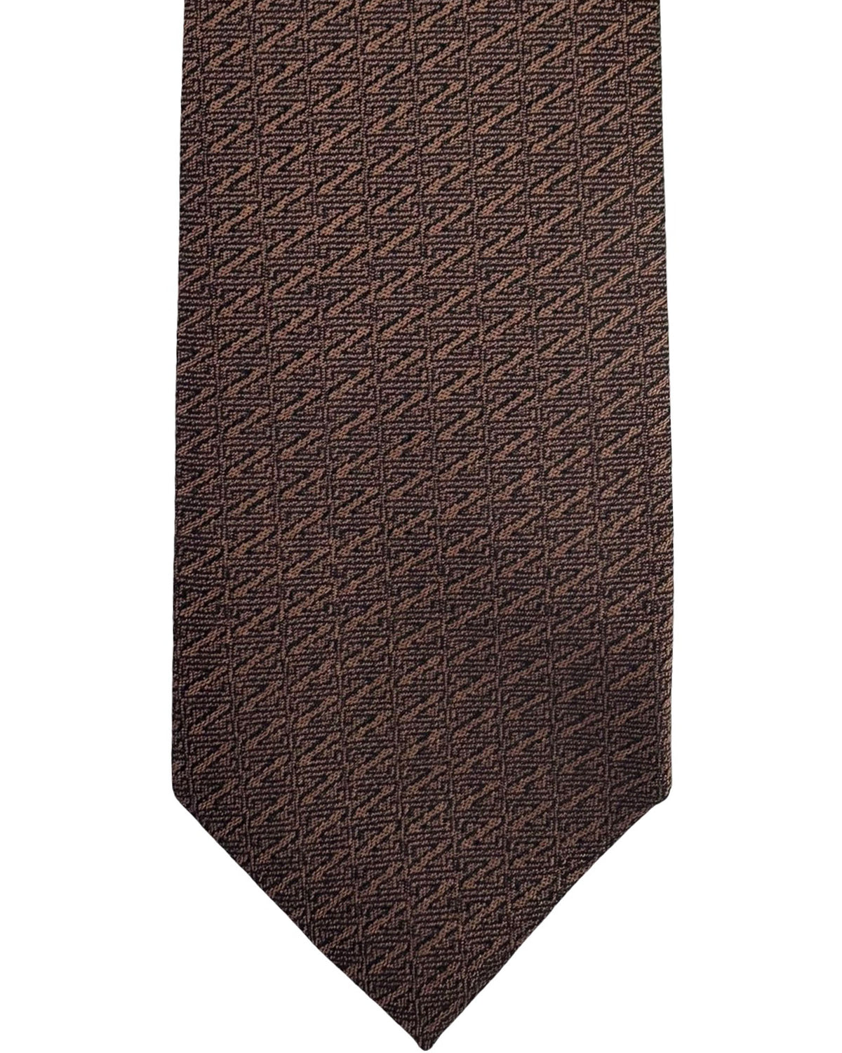Ermenegildo Zegna Tie Brown Geometric Z Logo Pattern