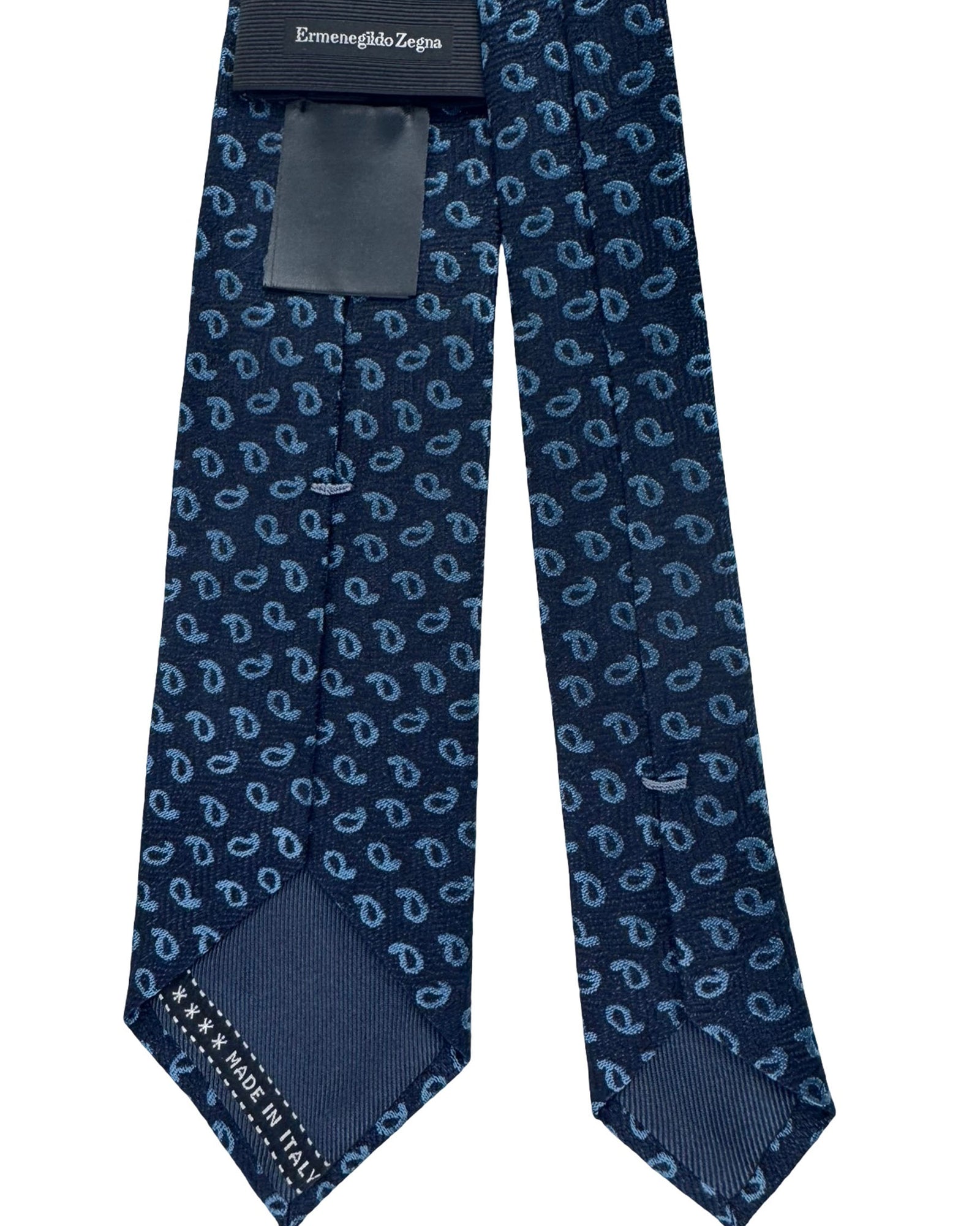 Ermenegildo Zegna Tie Navy Blue Paisley - Narrow Necktie