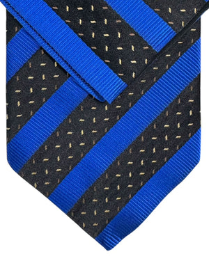 Zilli Silk Tie & Matching Pocket Square Set Black And Blue Stripe