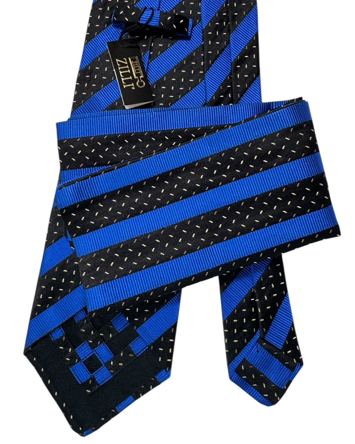 Zilli Silk Tie & Matching Pocket Square Set Black Blue Stripes SALE