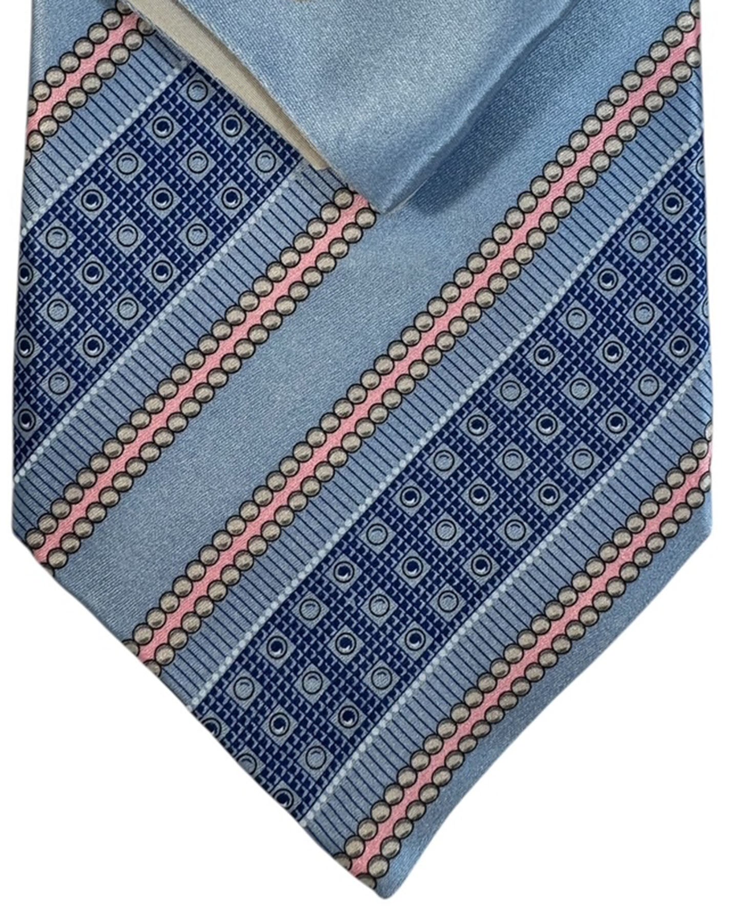 Zilli Silk Tie & Matching Pocket Square Set Sky Blue  Pink Gray Stripes