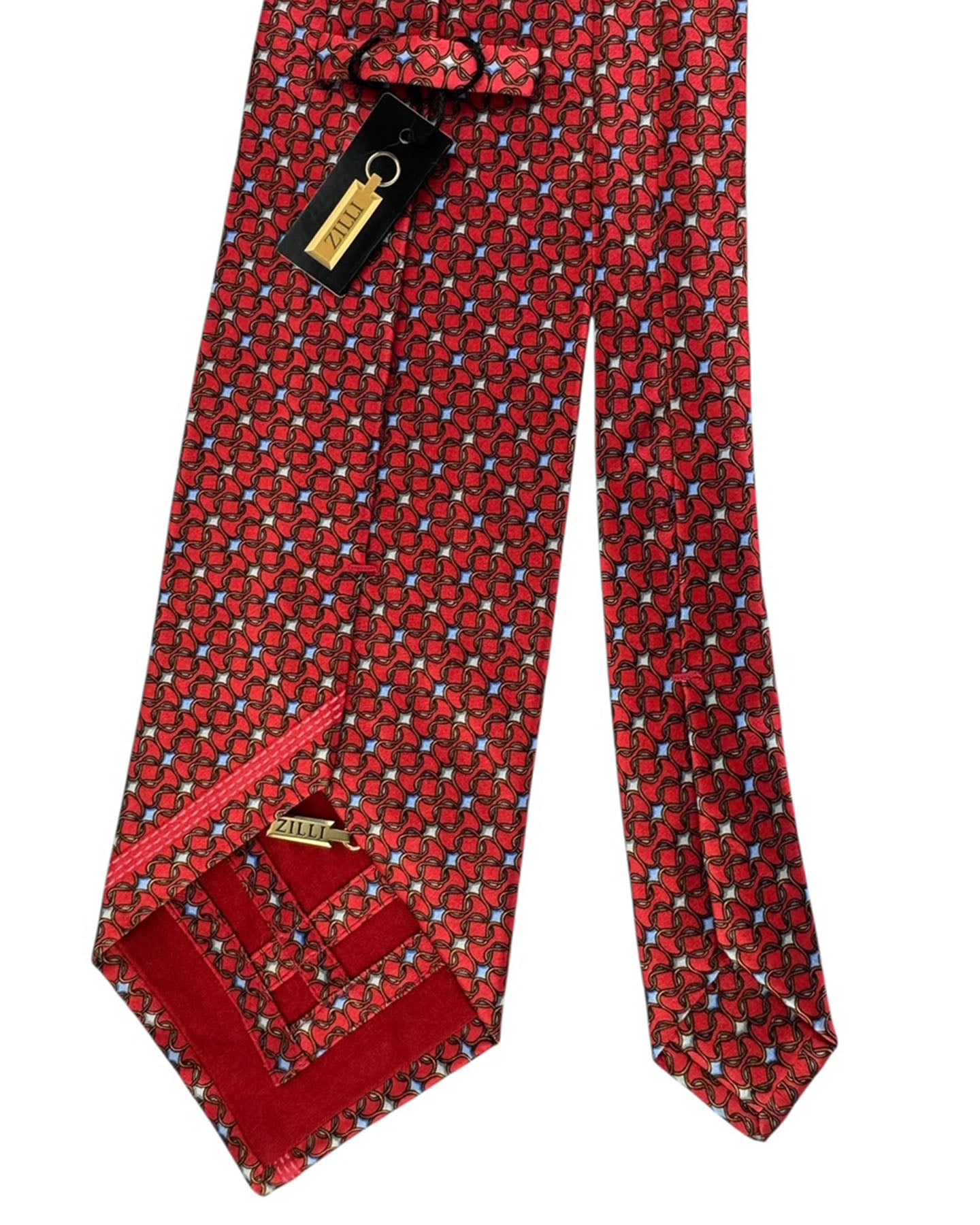 Zilli Silk Tie Red Geometric Chain Geometric