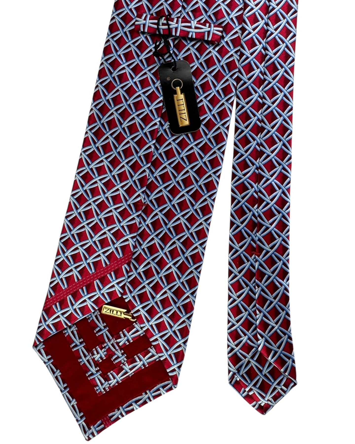 Zilli Silk Tie Red Bordeaux Gray Silver Blue