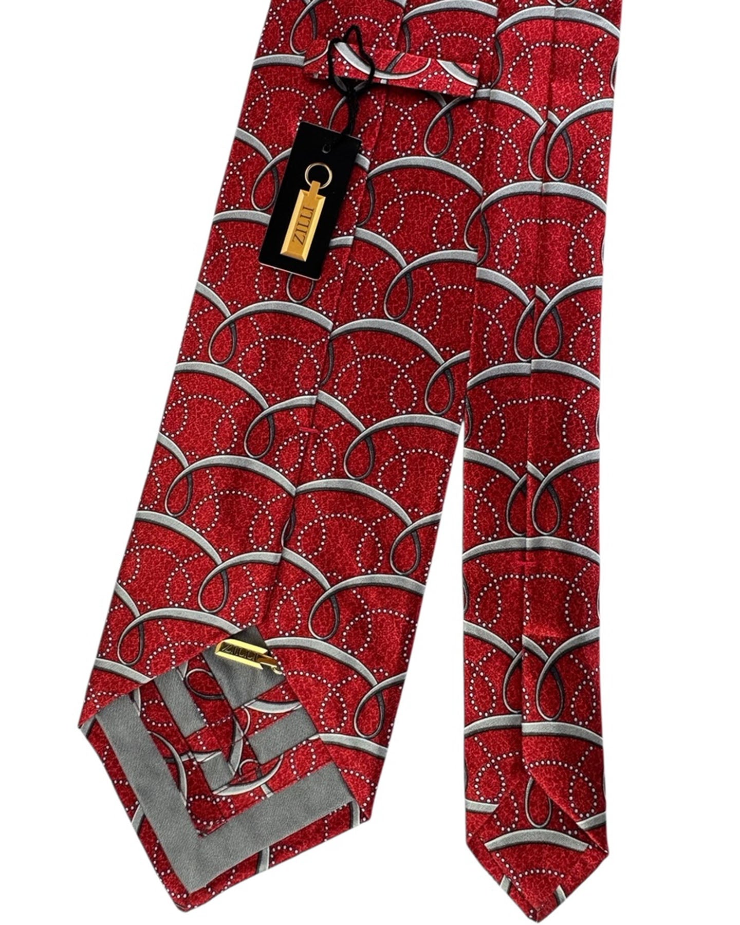 Zilli silk Tie Red Gray Swirly Pattern